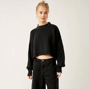 Free People Black Easy Street Crop Pullover